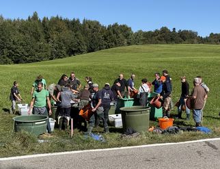 Abfischung Kleiner Ratzenrieder und Artisberger 2026 – Sortieren auf der Wiese an der Straße